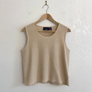 Vintage Liz Claiborne Knit Tank Top Tan Sleeveless Scoop Neck Womens Petite M